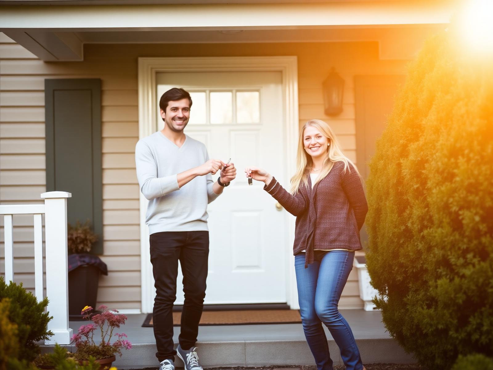 Happy New Jersey couple receiving keys to their new home